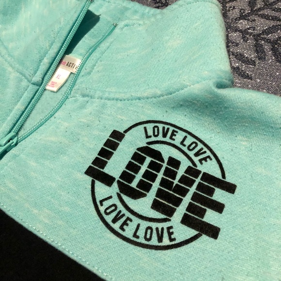 Turquoise 1/4 Zip Color Block Kangaroo Pocket Sweatshirt CLOSET CLEAR OUT - Picture 4 of 8